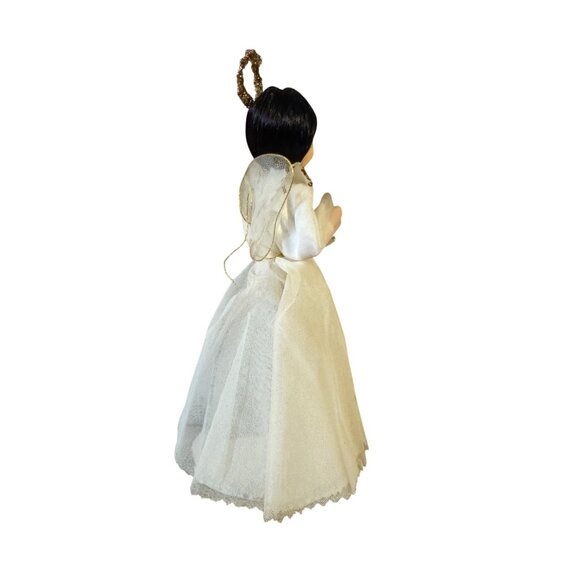Vtg Angel Tree Topper With Gold Halo Wings Dark Hair Handmade In Japan - Picture 5 of 9